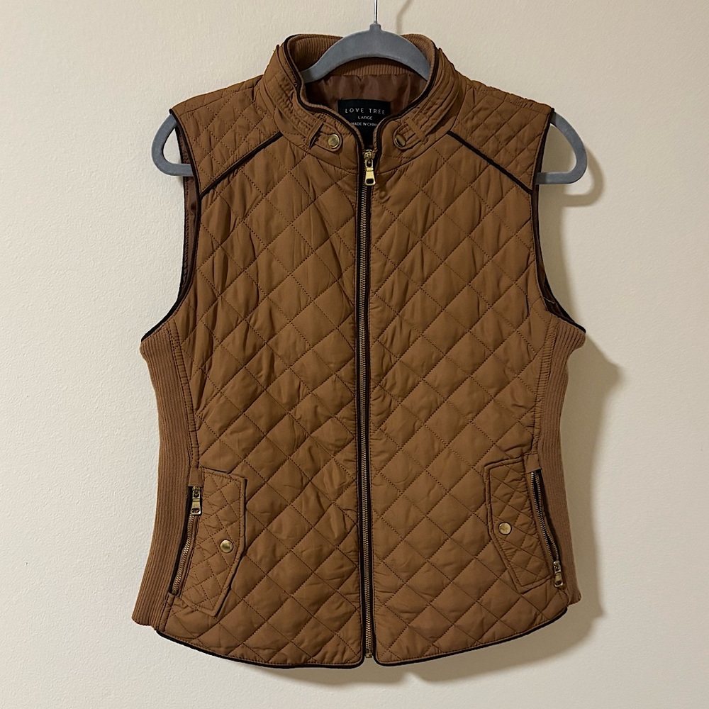Brown Quilted Zip-up Vest